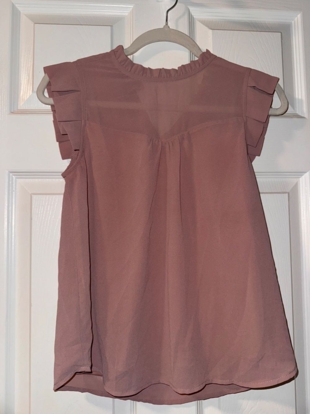 Monteau Los Angeles Ruffle Neck Sleeveless Blouse Dusty Rose Pink S #28490